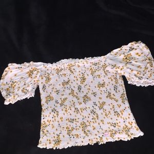 Flower cropped off the shoulder shirt